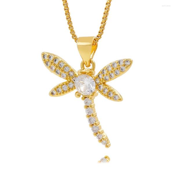 Ketten Mode Antik Gold Farbe Fliegen Tier Insekt Frauen Halskette Schmetterling Libelle CZ Charms Cicada Anhänger Geschenk