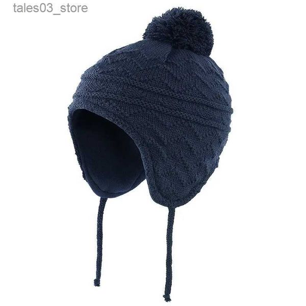 Beanie / Skull Caps Connectyle Criança Infantil Meninos Meninas Inverno Crânio Cap Fleece Forrado Chapéu Infantil de Malha com Earflap Chapéus com Pom-Pom Q231130