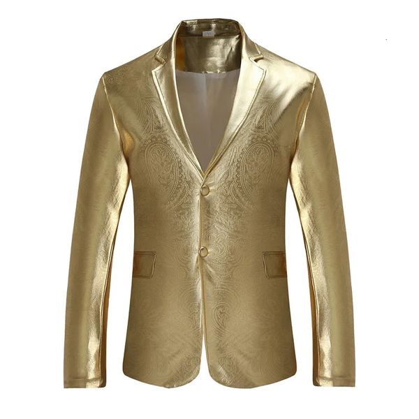 Abiti da uomo Blazer Giacca da giacca metallizzata oro lucido DJ Nightclub Uomo Moda Abito paisley Cantante di scena Costume Homme 231129