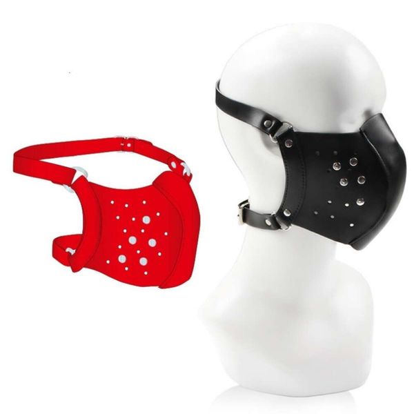 Prodotti per massaggi Cosplay Giocattoli sexy di Bondage regolabile Pelle Moto Foschia Viso Maschera fetish per uomini Donne Gay BDSM Bondage Adulti Gioco di calamari