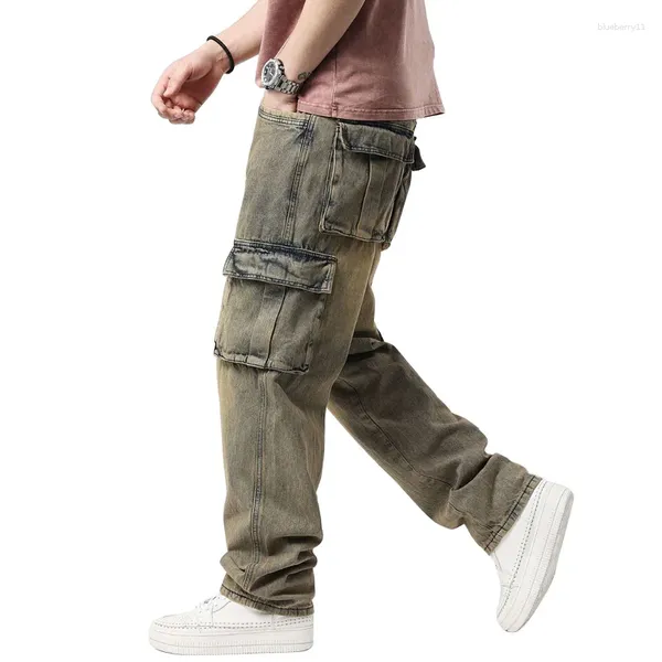 Erkek kot pantolon vintage vintage geniş bacak erkek hip hop uzun kaykay gevşek fit harem pantolon siyah