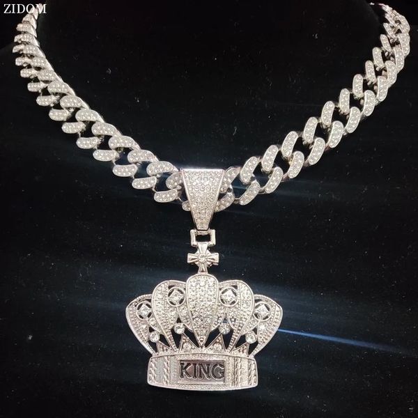 Pingente colares homens mulheres hip hop coroa colar com 13mm corrente cubana hiphop gelado fora bling moda jóias presentes 231130