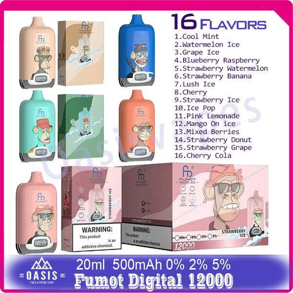 Sigarette elettroniche usa e getta Fumot Digital 12000 autentiche sbuffi 12k 20ml penna Vape liquida preriempita 500mAh batteria ricaricabile vaporizzatore 16 gusti