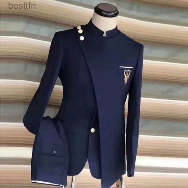 Abiti da uomo Blazer 2023 Ultimo disegno della mutanda del cappotto Navy Come Homme Mariage Moda formale Abiti slim fit per uomo Sposo Abito da sposa Smoking 2PCSL231130