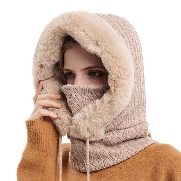 Gorro Feio/caveira Caps Mulheres de inverno 3 In1 Chapéu de esqui de malha com lã de lenço de lenço mais quente máscara de face máscara adulta