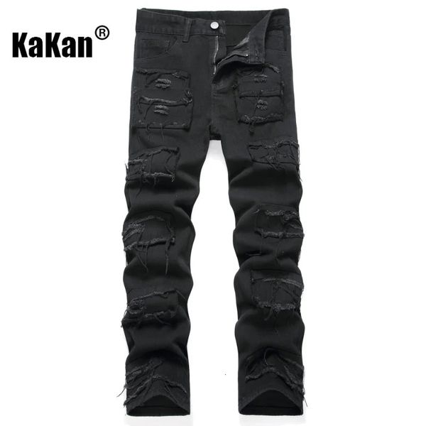 Jeans da uomo Kakan Casual europeo e americano Slim Fit Piede piccolo Gamba dritta elastica per uomo Jeans lunghi graffiati neri9 010 231130