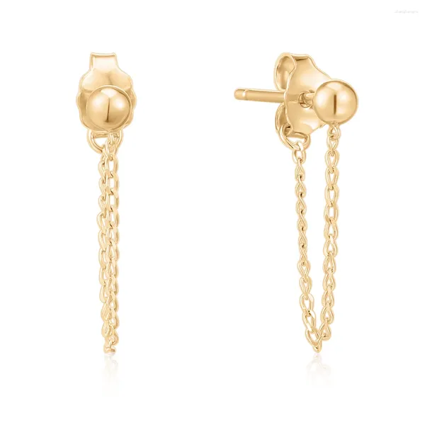 Brincos finos da moda joias bola feijão orelha longa gota borla 14k corrente de ouro sólido para mulheres uso diário
