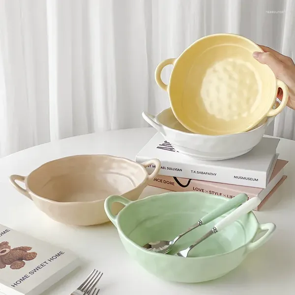 Tigelas retro especial-em forma de sopa tigela mão pitada irregular orelhas macarrão nórdico vento cerâmica utensílios de mesa arroz cozinha puxar frutas