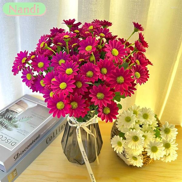 Dekorative Blumen, Kamille, 21 Köpfe, Seide, künstliche Blume, Gänseblümchen, weiß, Fake-Raum, Hochzeit, Auto, Tisch, Party, Geschenke, Dekorationen, DIY-Blumenstrauß