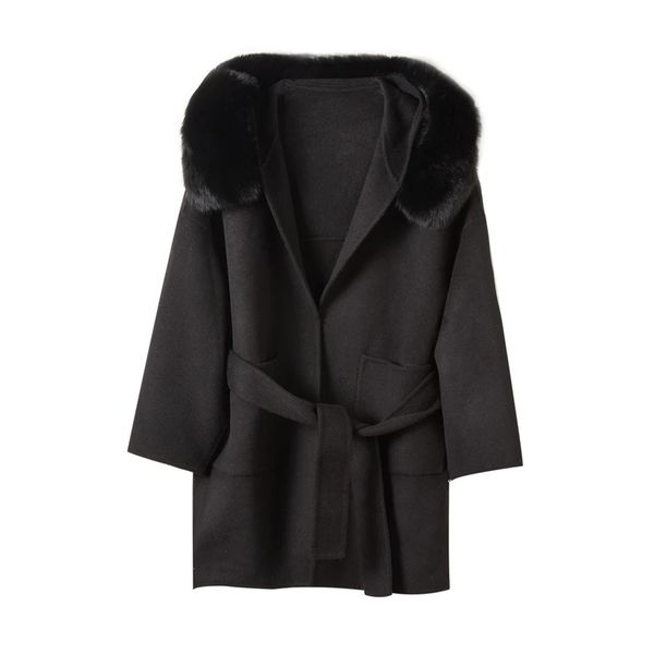 Женская полушерстяная куртка, поступление 2023 года, высокое качество, кашемировая женская куртка с натуральным меховым воротником, модная модель пальто 231129