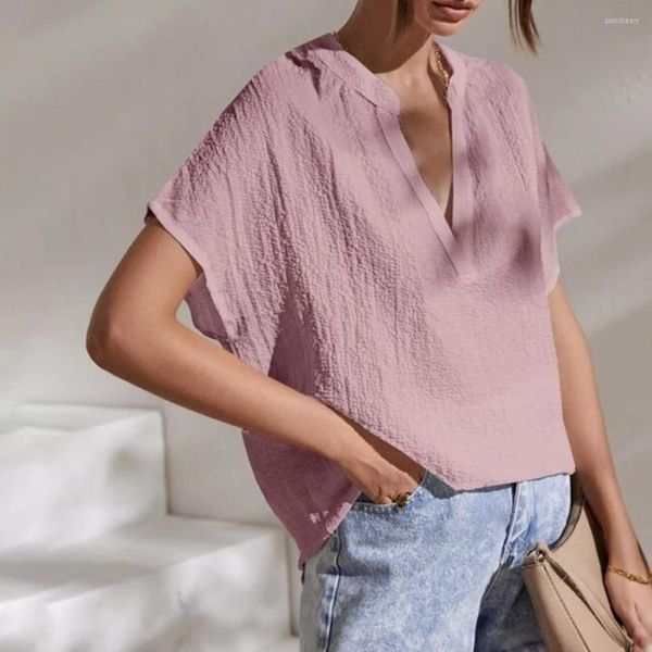 Frauen Blusen Sommer Kurze Bluse Einfarbig Lose V-Ausschnitt Low-Cut Ärmel Pullover Bequeme Weiche Frauen Top Weibliche Kleidung