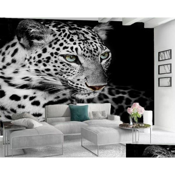 Duvar Kağıtları Özel 3D Hayvan Vahşi Benekli Tiger Salon Yatak Odası Mutfak Mutfak Ev Dekor Boyama Mal Kuru Duvar Kağıdı Modern Duvar Damla Dhikg