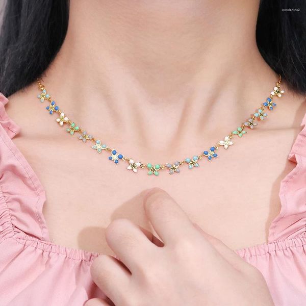 Correntes femininas jóias atacado personalizado charme gargantilha colorido esmalte latão borboleta colar