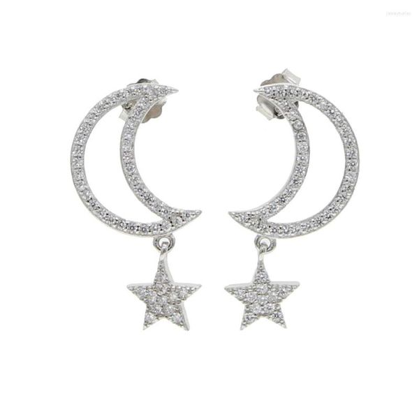 Серьги стержня 925 Серебряное серебро полное CZ Pave Boho Star Crystal Crystal for Women Girl Vintage Punk Metal Jewelry