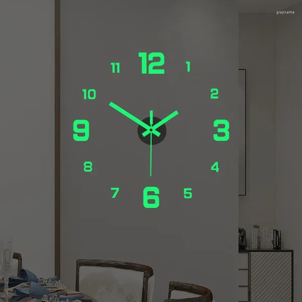 Relógios de parede EW Criativo Simples Relógio Digital Luminoso DIY Silencioso Estudo Sala de Estar Punch-Free Adesivo