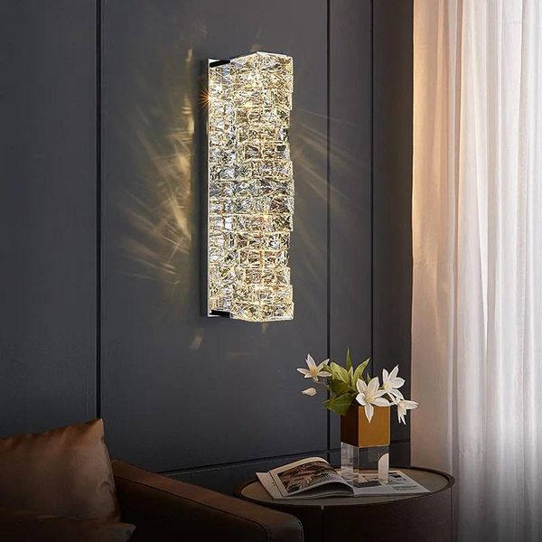 Lâmpada de parede lâmpadas luxo cristal cabeceira moderna luz led para quarto sala estar tv fundo pendurado decoração casa