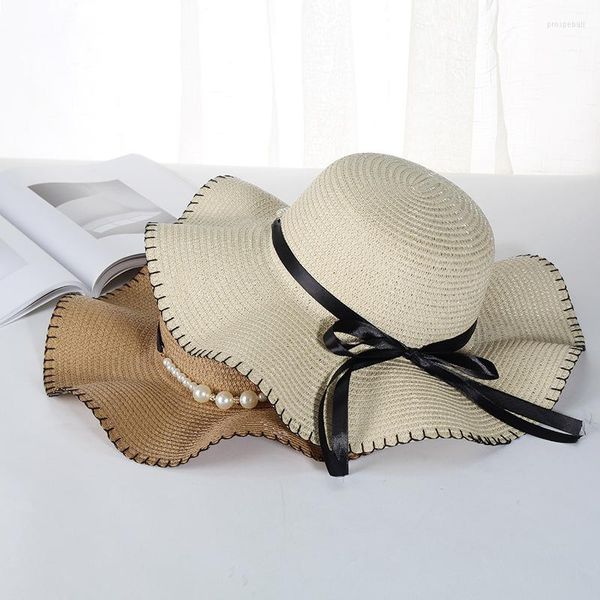 Wide Brim Hats Korean Arrival Fashion Elegant Casual Strohhut Female Summer Women Bow Sun Seaside Protection Sunscreen Beach