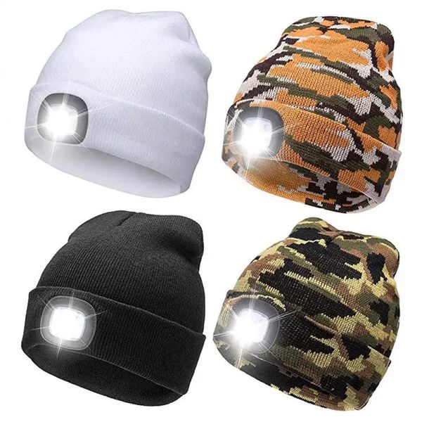 Bisiklet Kapakları Maskeler Kış Şapkası Işıklı Erkekler ve Kadınlar İçin Uygun 4 LED Işıklar Mükemmel Dış Mekan Aktiviteleri Sıcak Şık Beanie Cap 231129