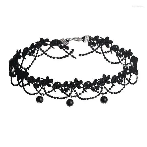 Pingentes 925 Sterling Silver Lace Colar Obsidian Shell Bola Gargantilha Colar Cadeia Feminina Neckband