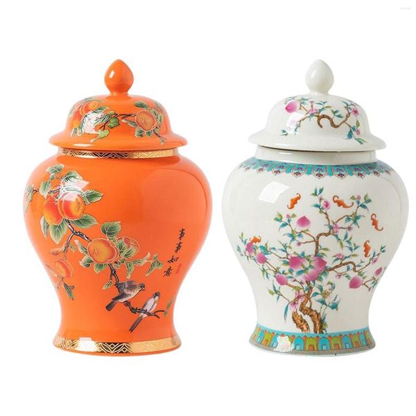 Garrafas de armazenamento estilo chinês porcelana gengibre jarra de vaso decorativo