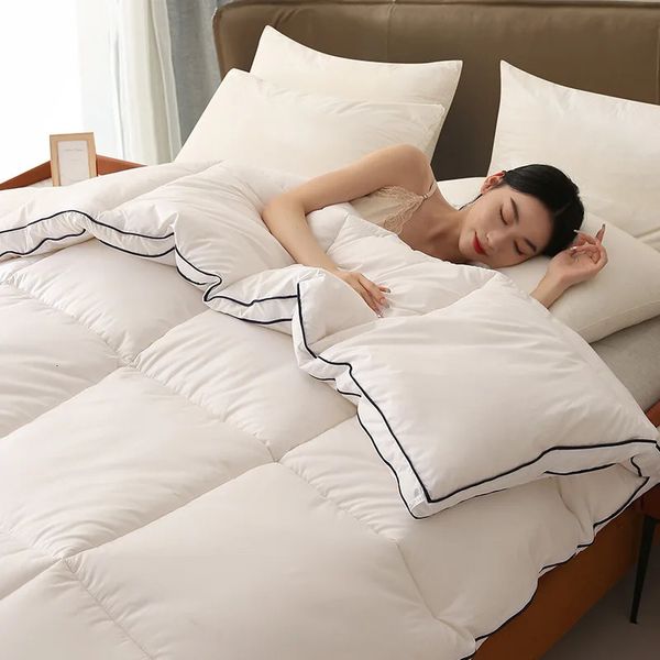 Комплекты постельного белья, удобное для кожи одеяло из хлопчатобумажной ткани с наполнителем из 100 гусиных пухов, теплые шелковистые зимние трехцветные полноразмерные одеяла 231129