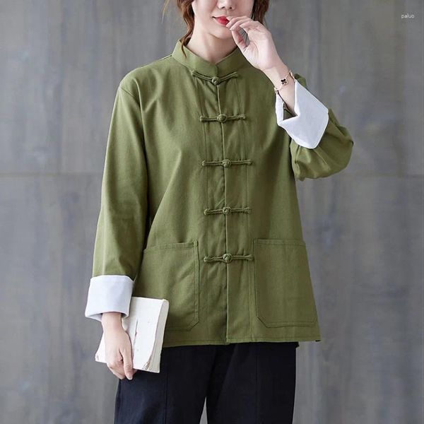 Abbigliamento etnico Primavera Cinese Vintage Tang Suit Fibbia a disco Colletto in piedi Abito da allenamento Top in cotone