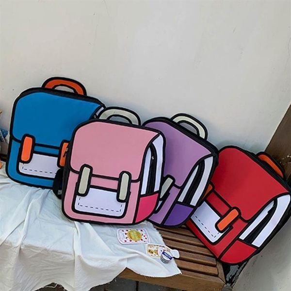 Moda unisex 2d çizim sırt çantası sevimli karikatür okul çantası çizgi roman çantası genç kızlar erkekler gündüz çantası seyahat sırt çantası K726292f