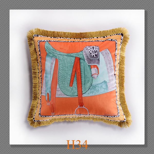 Modern Cotton Embroidery White Horse Luxury Decorative Pillow Case Orange Red Canvas Sofa Chair Cushion Cover 45x45cm 1pc/lot