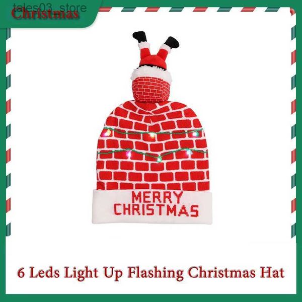 Beanie/Skull Caps 2023 Illumina il cappello di Natale Babbo Natale Camino 6 LED Inverno caldo berretto lavorato a maglia Regalo di Natale per Natale Capodanno Decorazioni per feste Q231130