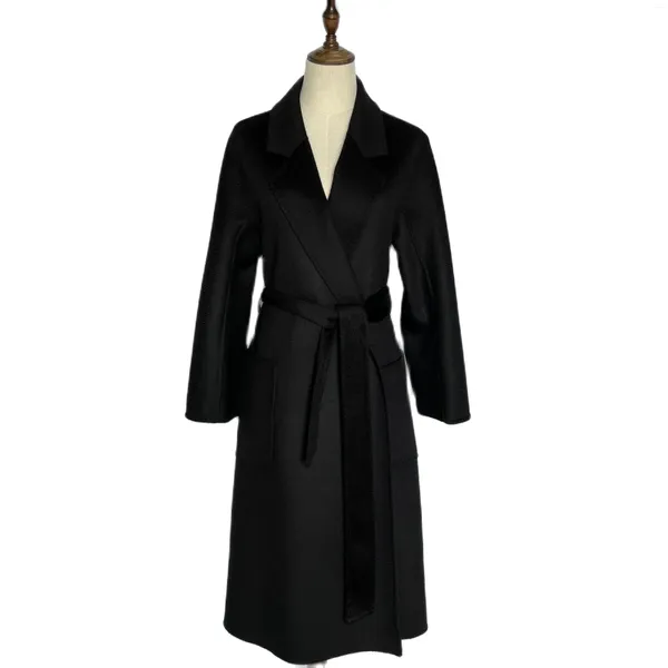 Cappotto da donna in lana e cashmere femminile invernale di media lunghezza ondulato nero donna autunno moda casual rosso beige allacciato