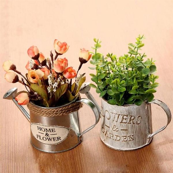 Letras vintage gravadas jardim bonsai planta flor ferro rega pode pote chaleira planta ferramenta de rega vaso de flores jardim decor265k