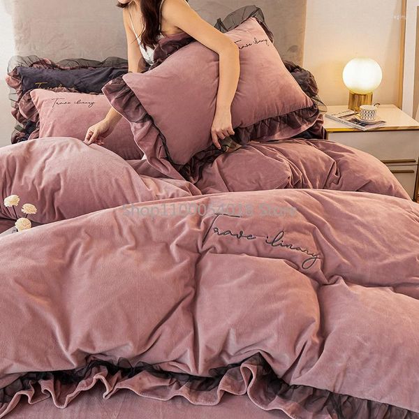 Bedding define um conjunto de quatro peças de lã de coral grosso com flanela de flanela de flanela de mancha de veludo fibra de leite