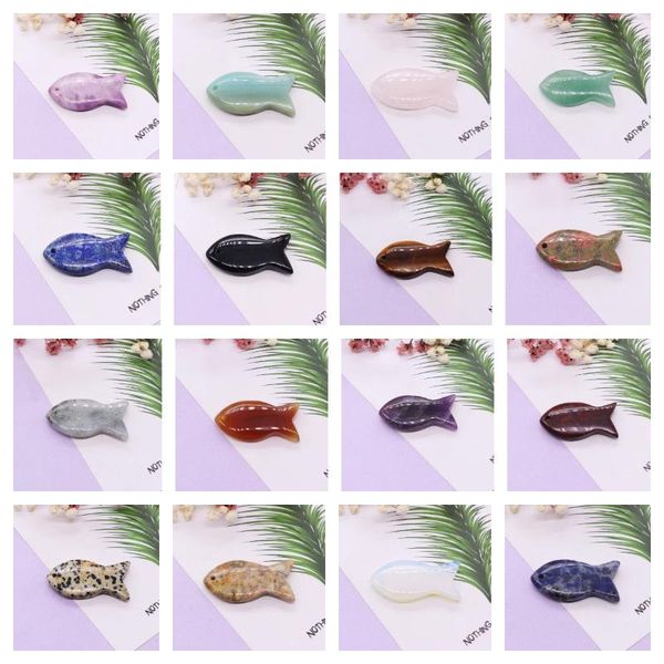 Colares de pingente de pedra natural forma de peixe amazonita cristal de quartzo ametista opala ágata lapis pingentes de animais para fazer jóias colar