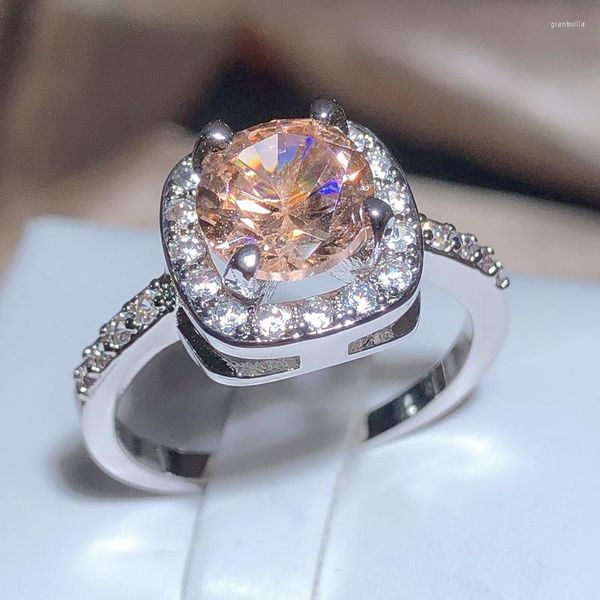 Кластерные кольца романтическое шампанское цветовое циркониевое кольцо геометрическое квадратное квадратное ювелирное украшение белое золото свадьба 925 штамп оптом