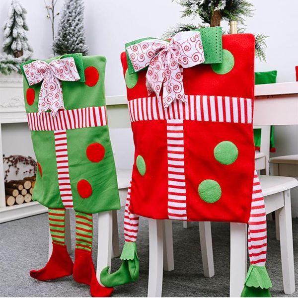 Fodere per sedie Pacchetto regalo di Natale universale Stampa copertina Anno Decorazione Forniture Gamba appesa Rosso Verde