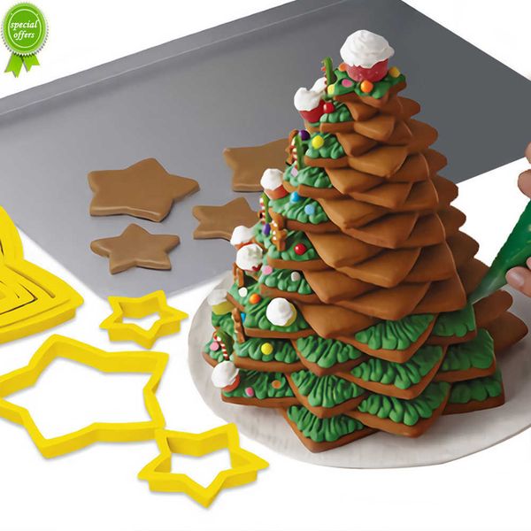 Nuovo 6 pz/set Albero Di Natale Taglierina Del Biscotto Della Muffa di Natale di Plastica FAI DA TE 3D Capodanno Biscotti Gingerbread Mold Maker Timbro Strumento di Cottura 2022