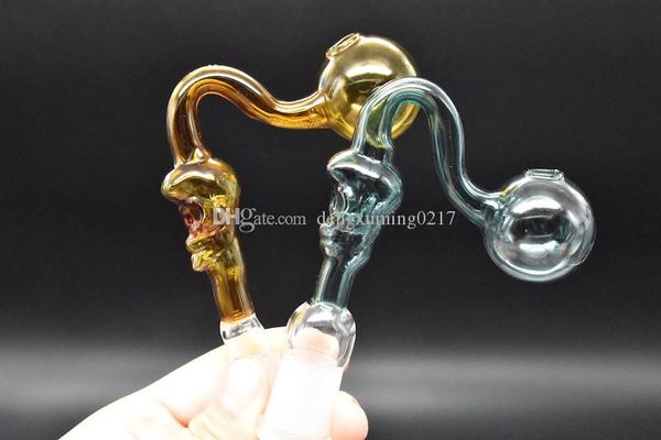 Gebogener Totenkopf Glasschale Ölbrenner Schädelförmige Glaspfeife 14 mm 18 mm weiblicher männlicher Ölbrenner für Glaswasserbong-Rauchpfeifen