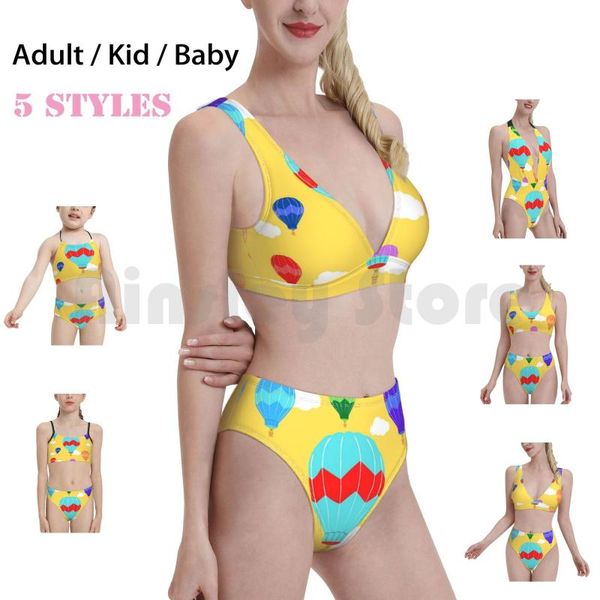 Costume da bagno da donna Air Balloon Travel The World Costume da bagno giallo Bikini imbottito a vita alta con palloncini