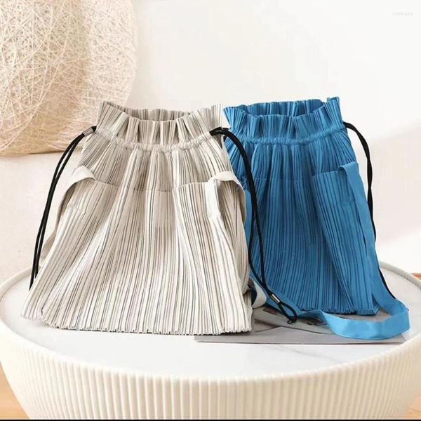 Bolsas escolares miyake dobra cor correspondência de bolsa de ombro contraste textura bucket textura avançada design de cordão