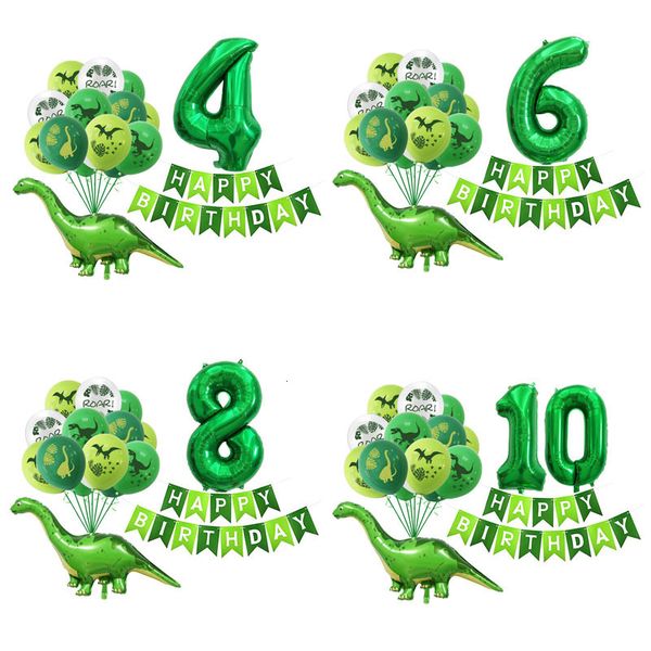 Outra festa de eventos suprimentos de dinossauros Balões de látex de dinossauros verde faixas de feliz aniversário Número de bolas do período de period