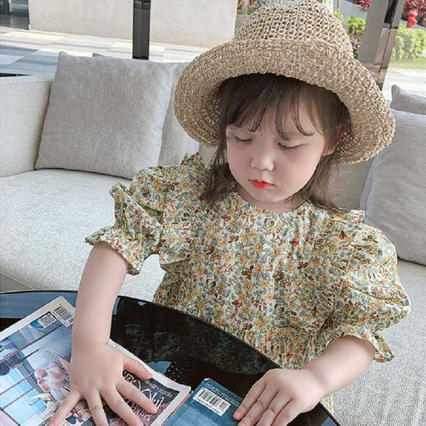 Mädchen es Mädchen Britischer Stil Rüschen Blumen Puffärmel Prinzessin Kleid Sommer Neue Baby Kinder Kinderkleidung