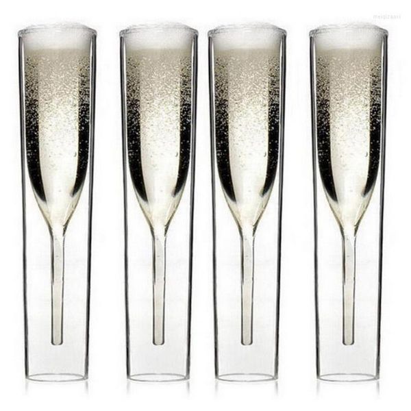 Copos de vinho 2/4/6 PCs Double Wall Glass Champagne Flautes sem capa Tulipe Tulip Cocktail Wedding Party Cup