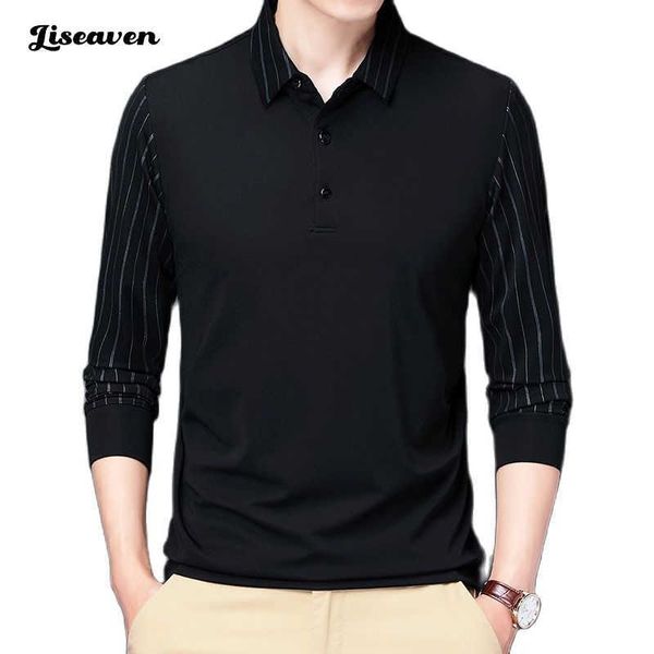 Мужские футболки Liseven Новые мужчины футболка с полным рукавом сплошной тонкая рубашка с длинным рукавом футболка мужская повседневная футболка для бренда одежда y2302