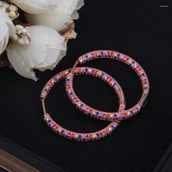Brincos de argolas hemiston ouro rosa pavimentada royalty colorida pedras coloridas crioulo jóias românticas Presente para mulheres