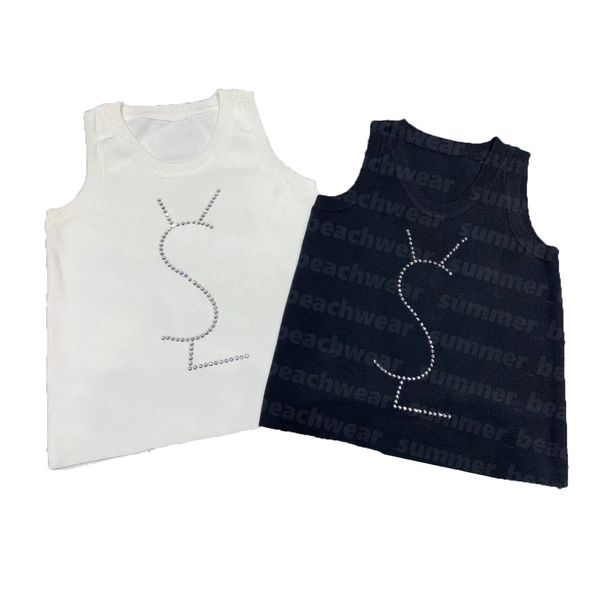 Canotta in maglia Canotta sportiva da donna Gilet in maglia con strass Lettera Canotta elastica da yoga T-shirt da donna