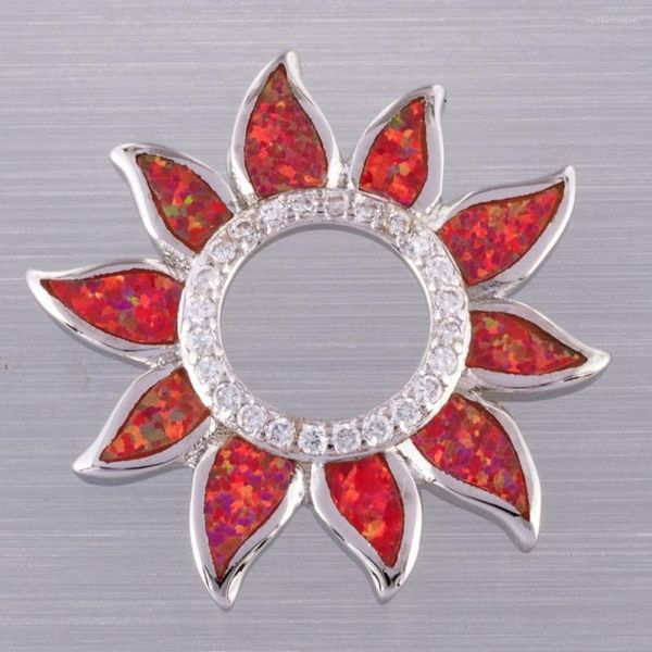 Colares de pingentes Kongmoon Girlower Red Fire Opal Circle CZ Silver Plated Jóias para Mulheres Colar