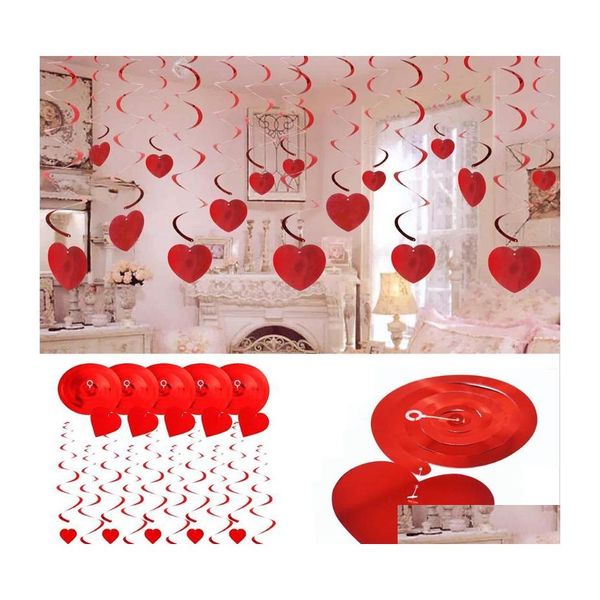 Decora￧￣o de festa 12/24pcs/lote vermelho amor teto de cora￧￣o pendurado ornamentos de casamento de casamento suprimentos de sala de guirlanda entrega de garland home jardim dhcnu