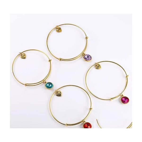 Bracelets de charme venda birthstone gold gold expans￭vel arame de pulseira de pulseira para mulheres Bangle DIY Amigo Presentes de anivers￡rio 3631 q dhit2