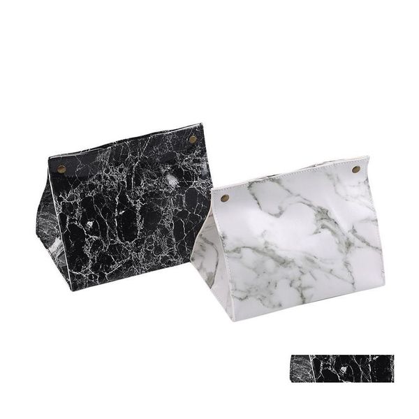 Caixas de tecidos guardanapos de caixa recipiente de caixa de couro pu padr￣o de m￡rmore de marmore dom￩stico Dist￺rbio de guardanapo Dispensador Decora￧￣o de tabela D DHFCB