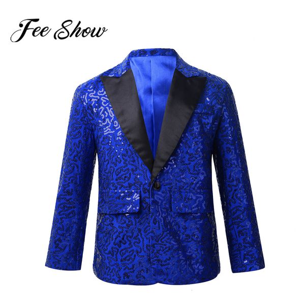 Tute Bambini Ragazzi Blazer con risvolto con paillettes Abito da uomo Cappotto da smoking per matrimonio Festa di compleanno Circo Spettacoli di magia Palcoscenico serale Danza 230131